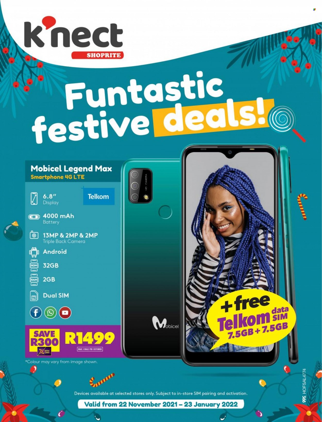 Shoprite catalogue  - 22/11/2021 - 23/01/2022 - Sales products - Mobicel, smartphone. Page 1.
