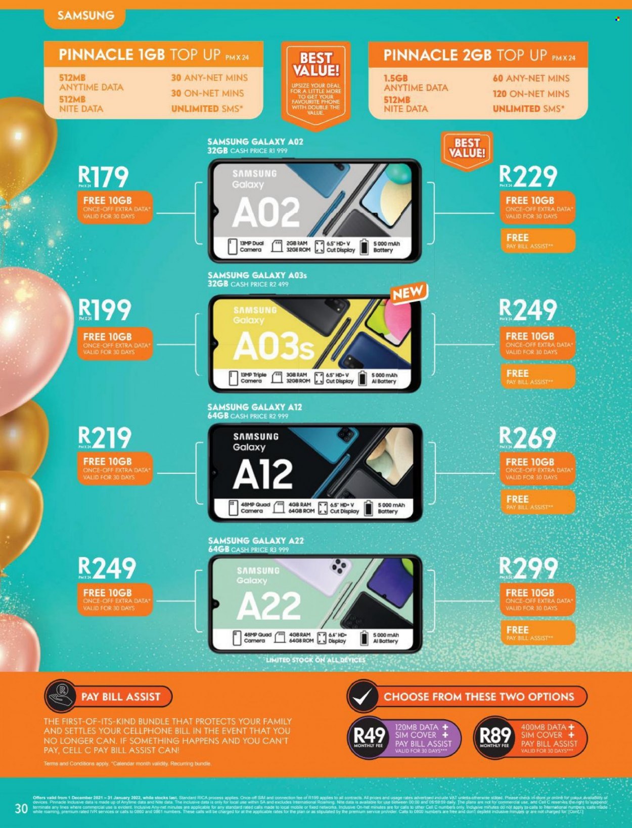 Cell C catalogue  - 01/12/2021 - 31/01/2022 - Sales products - Samsung Galaxy, Samsung, cell phone, phone, Samsung Galaxy A, Samsung Galaxy A12, Samsung Galaxy A02. Page 30.