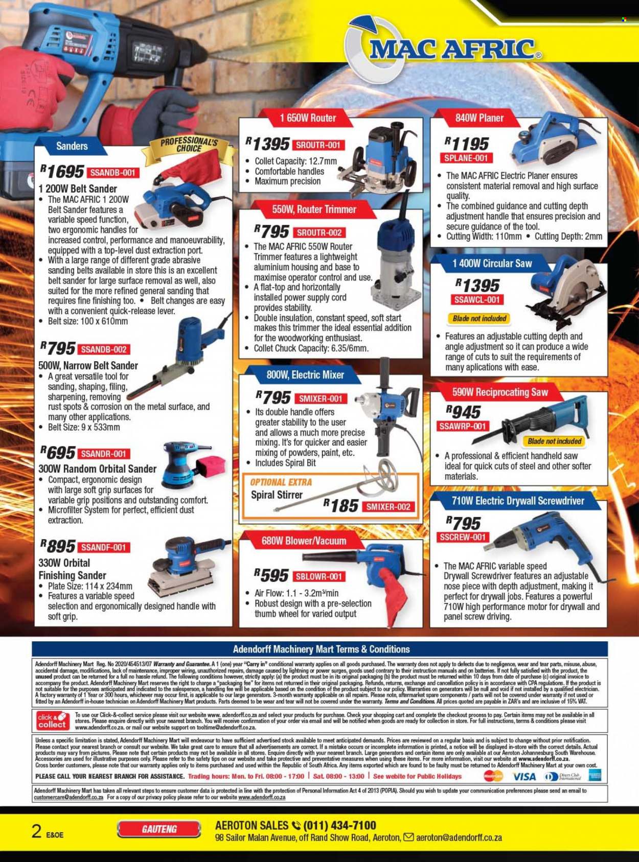 Adendorff Machinery Mart catalogue  - Sales products - screwdriver, circular saw, saw, planer, belt sander, reciprocating saw, router trimmer, trimmer, blower, cart. Page 4.