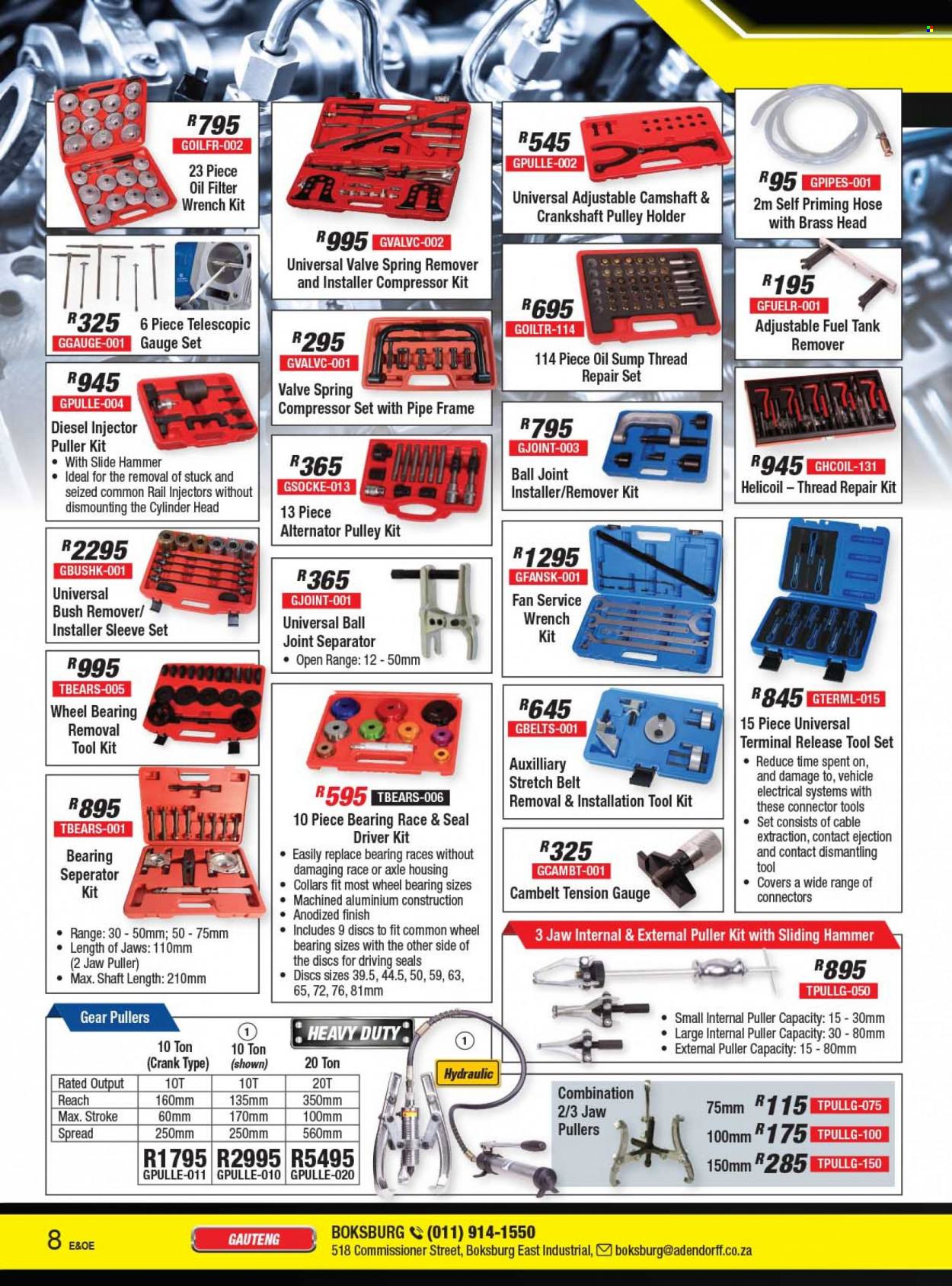Adendorff Machinery Mart catalogue  - Sales products - tank, hammer, tool set, air compressor, belt, oil filter, alternator. Page 10.