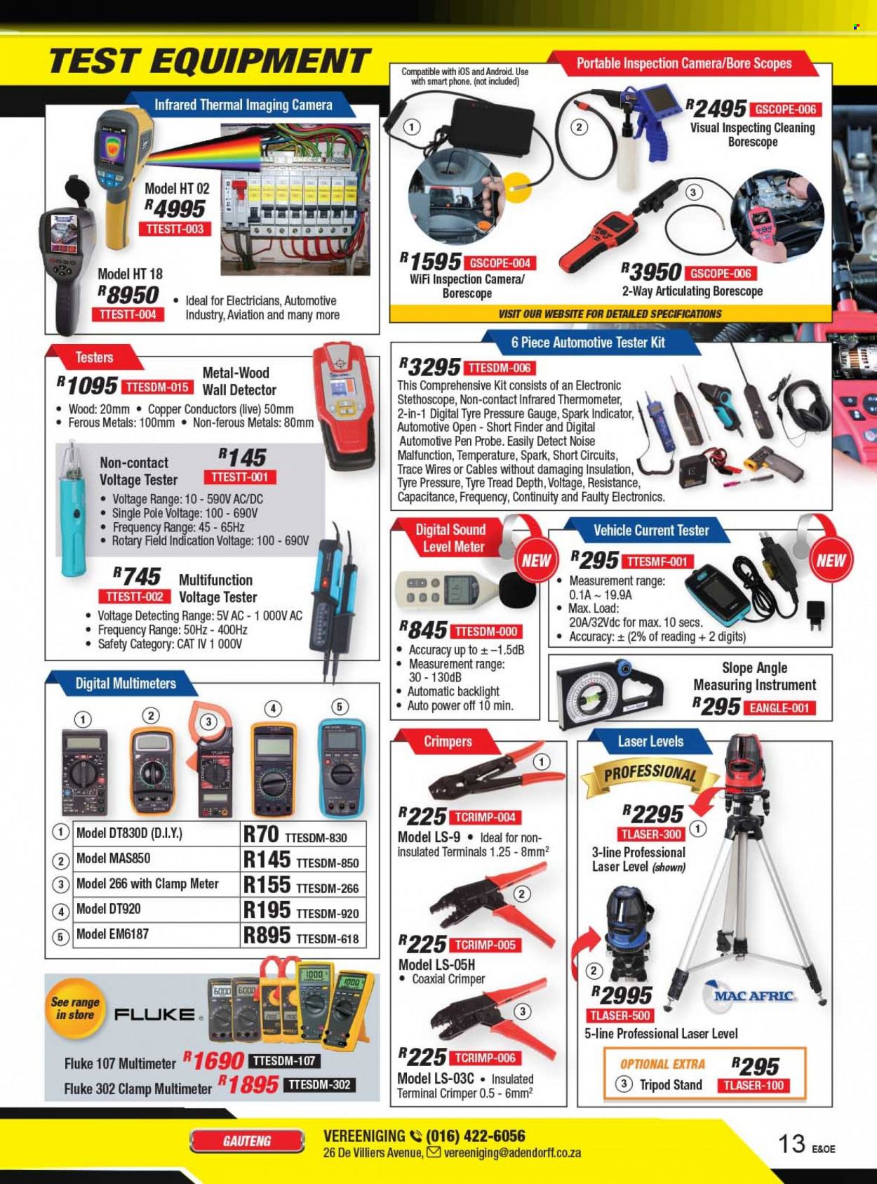 Adendorff Machinery Mart catalogue  - Sales products - thermometer, tripod, crimper. Page 15.