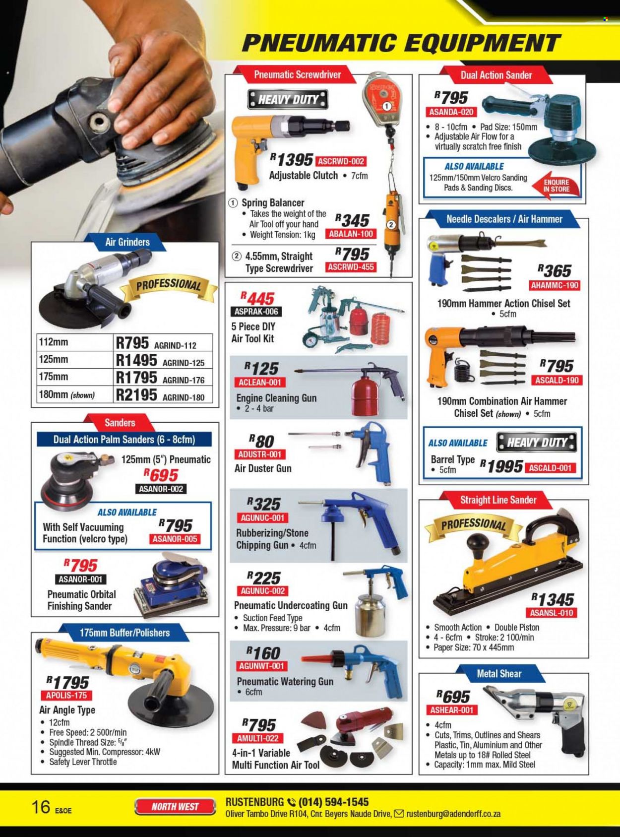 Adendorff Machinery Mart catalogue  - Sales products - screwdriver, tool set, air compressor. Page 18.
