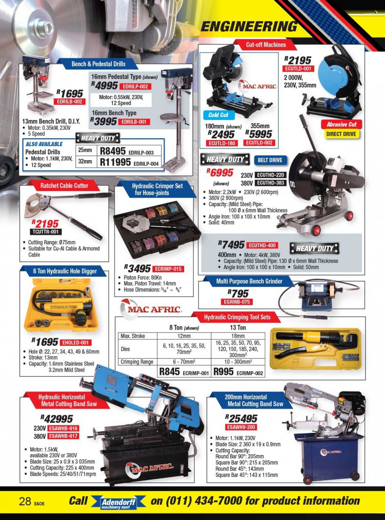Adendorff Machinery Mart catalogue  - Sales products - grinder, saw, cutter, crimper. Page 30.