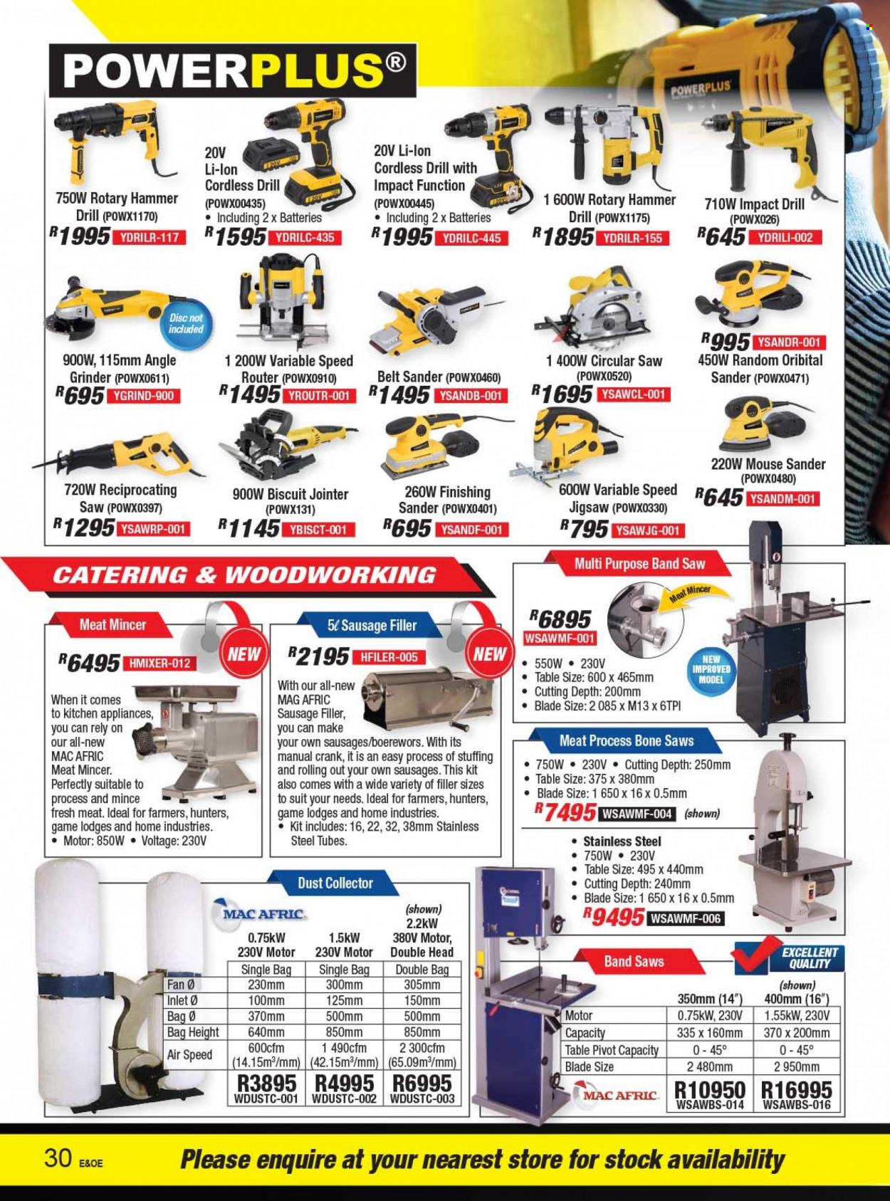 Adendorff Machinery Mart catalogue  - Sales products - drill, grinder, circular saw, saw, angle grinder, belt sander, reciprocating saw, table, braai wors. Page 32.