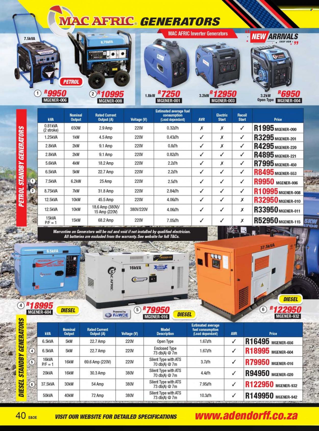 Adendorff Machinery Mart catalogue  - Sales products - inverter generator. Page 42.
