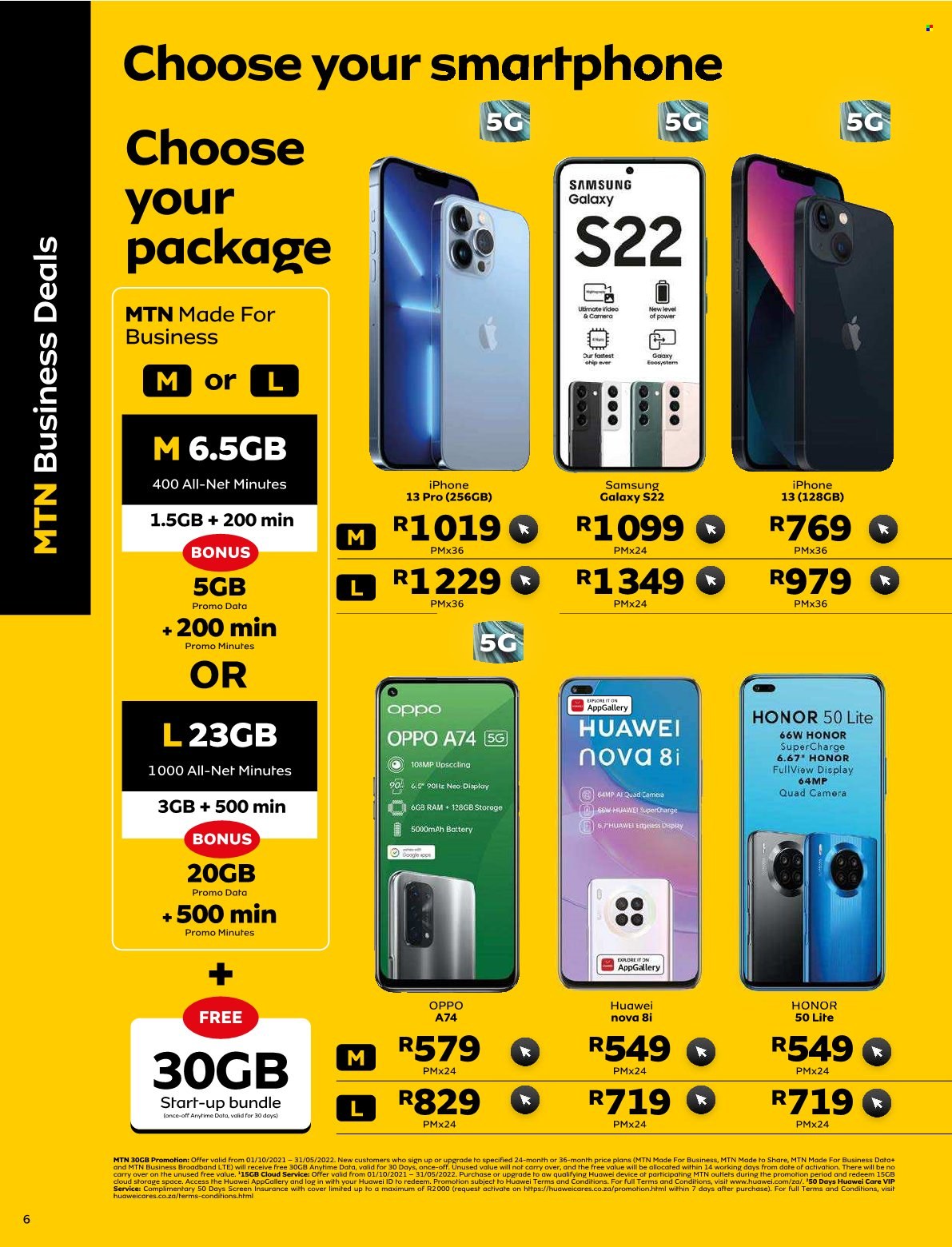 MTN catalogue  - 01/05/2022 - 31/05/2022 - Sales products - Huawei, Samsung Galaxy, Samsung. Page 6.