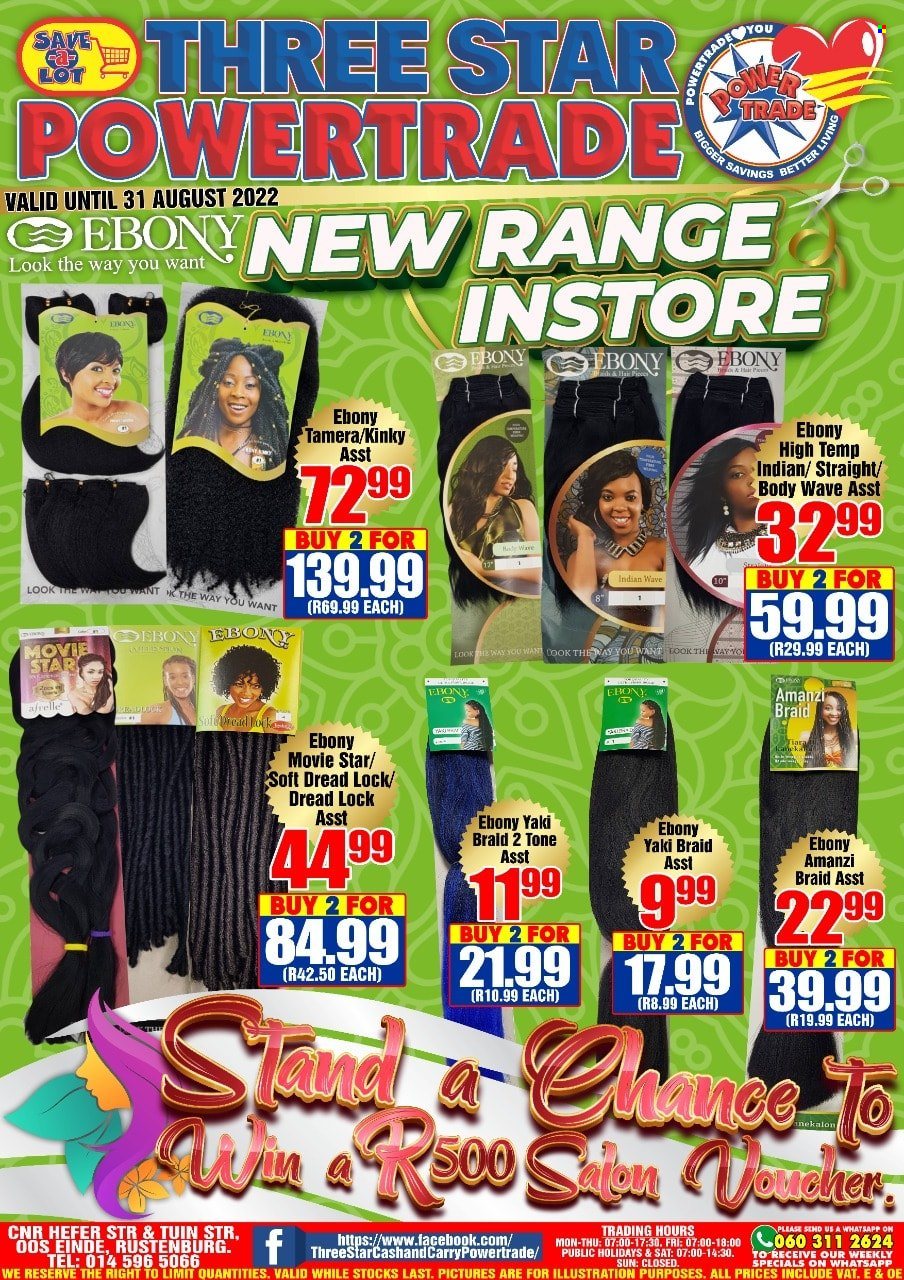 Three Star Cash and Carry Specials  - 07.21.2022 - 08.31.2022. Page 1.
