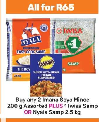 2 x Imana Soya Mince 200g Plus 1 x Iwisa Samp Or Nyala Samp 2.5Kg-For All