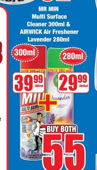 MR MIN Multi Surface Cleaner 300ml & AIRWICK Air Freshener Lavender 280ml