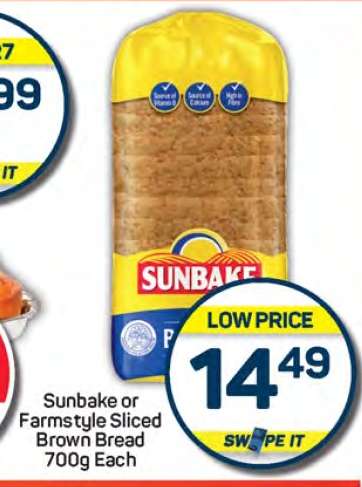 Sunbake or Farmstyle Sliced Brown Bread