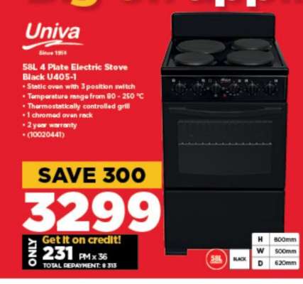 Univa 58L 4 Plate Electric Stove Black U405-1