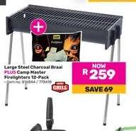 Large Steel Charcoal Braai Plus Camp Master Firelighters 12 Pack