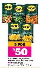 Koo Mixed Vegetables, Garden Peas, Whole Kernel Or Cream Style Sweetcorn-For 3 x 410g-415g