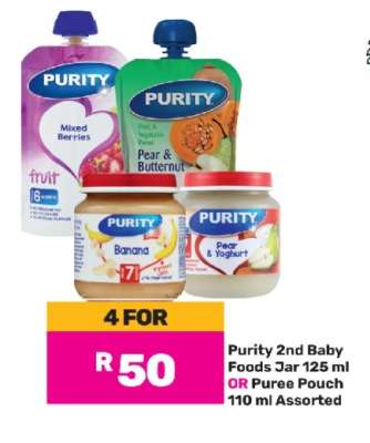 Purity 2nd Baby Foods Jar 125ml Or Puree Pouch 110ml Assorted-For 4