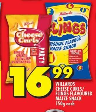 Willards Cheese Curls/Flings Flavoured Maize Snack