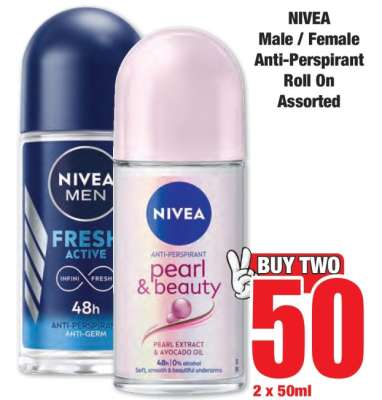 NIVEA Male / Female Anti-Perspirant Roll On Assorted