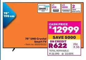 Samsung 190cm (75") UHD Crystal Smart TV