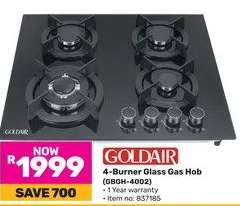 Goldair 4 Burner Glass Gas Hob GBGH-4002