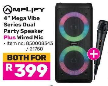 Amplify 4" Mega Vibe Series Dual Party Speaker Plus Wired Mic-For Both