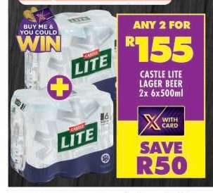 Castle Lite Lager Beer 2x 6x500ml