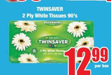 TWINSAVER 2 Ply White Tissues 90's