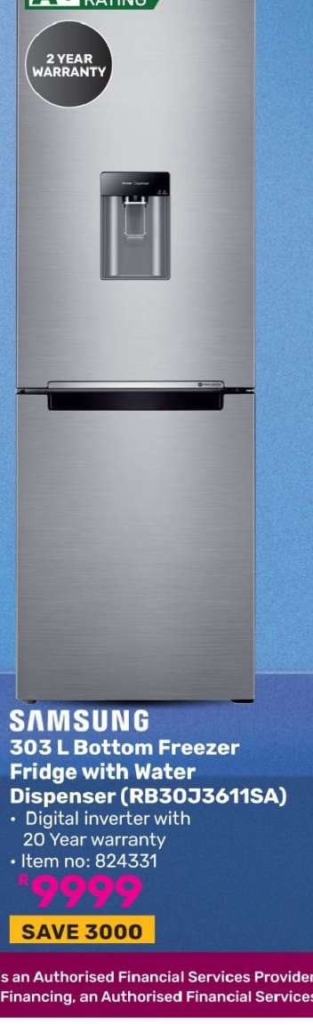 Samsung 303Ltr Bottom Freezer Fridge With Water Dispenser RB30J3611SA/