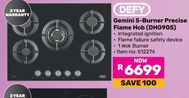 Defy Gemini 5-Burner Precise Flame Hob DHG905