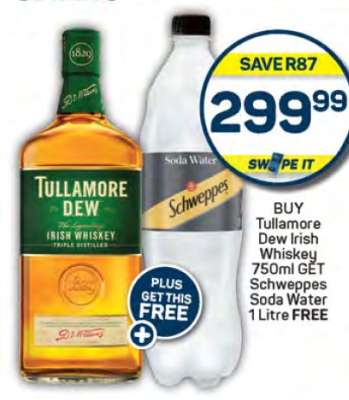 Tullamore Dew Irish Whiskey 750ml + Schweppes Soda Water 1 Litre