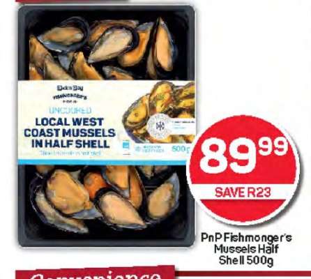 PnP Fishmonger's Mussels Half Shell 500g