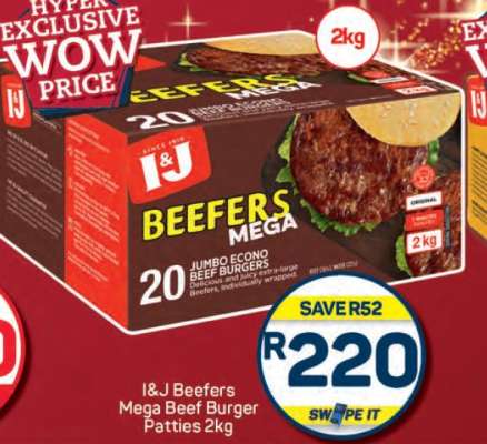 I&J Beefers Mega Beef Burger Patties 2kg