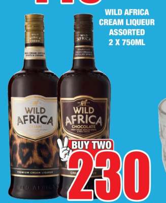 WILD AFRICA CREAM LIQUEUR ASSORTED 2 X 750ML