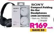 Sony Compact Folding On Ear Headphones MDR-ZX110WCE-Each