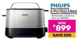 Philips Vivo Collection 2 Slice Silver & Black Toaster HD2637/91