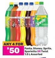 Fanta, Stoney, Sprite, Sparletta Or Twist Assorted-For 4 x 1.5L