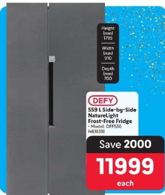 DEFY 559 L Side-by-Side Naturelight Frost-Free Fridge