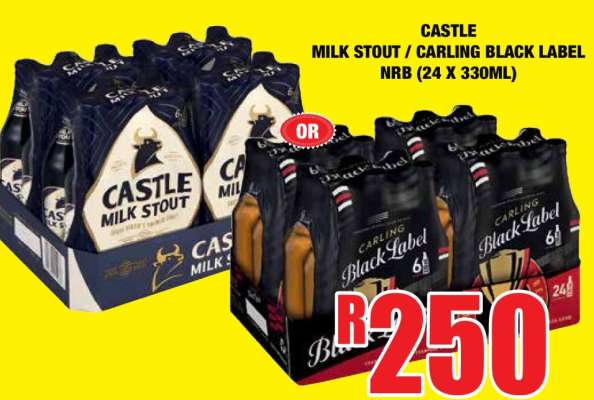 CASTLE MILK STOUT / CARLING BLACK LABEL NRB (24 X 330ML)