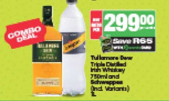 Tullamore Dew Triple Distilled Irish Whiskey 750ml and Schweppes (Incl. Variants)