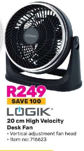 Logik 20cm High Velcity Desk Fan