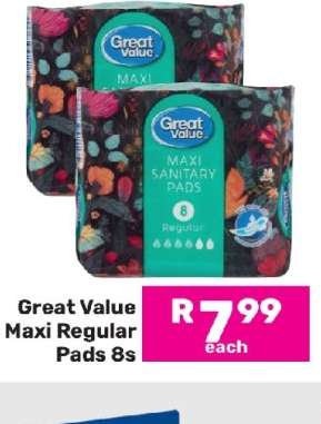 Great Value Maxi Regular Pads-8s Each