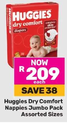 Huggies Dry Comfort  Nappies Jumbo Pack (Assorted Sizes)-Each