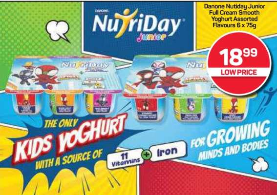 Danone Nutiday Junior Full Cream Smooth Yoghurt Assorted Flavours 6 x 75g