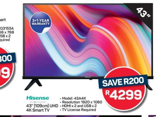 Hisense 43" (109cm) UHD 4K Smart TV