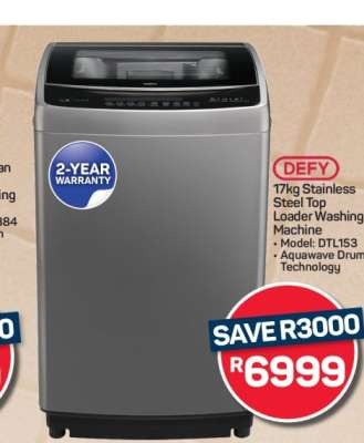 Defy 17kg Stainless Steel Top Loader Washing Machine