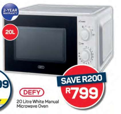 DEFY 20 Litre White Manual Microwave Oven