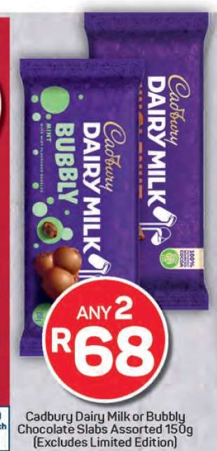 Cadbury Dairy Milk or Bubbly Chocolate Slabs