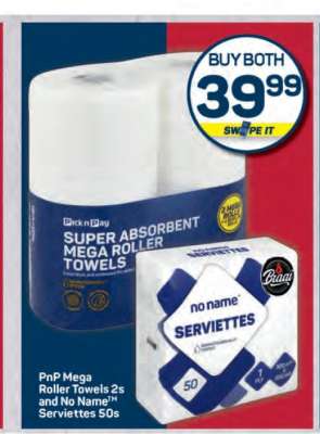 PnP Mega Roller Towels 2s and No Name Serviettes 50s