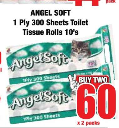 ANGEL SOFT 1 Ply 300 Sheets Toilet Tissue Rolls 10's