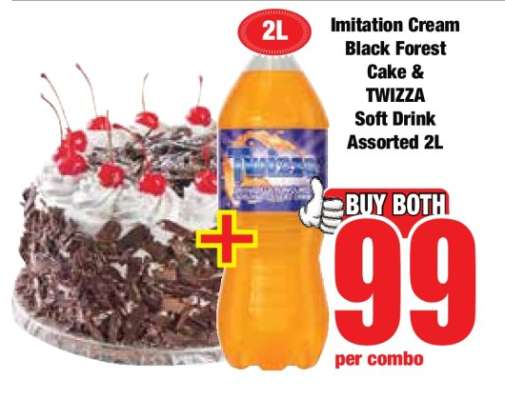 Imitation Cream Black Forest Cake & TWIZZA Soft Drink Assorted 2L