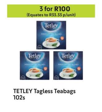 TETLEY Tagless Teabags 102s