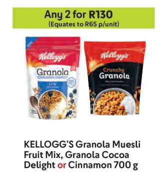 KELLOGG’S Granola Muesli Fruit Mix, Granola Cocoa Delight or Cinnamon 700 g